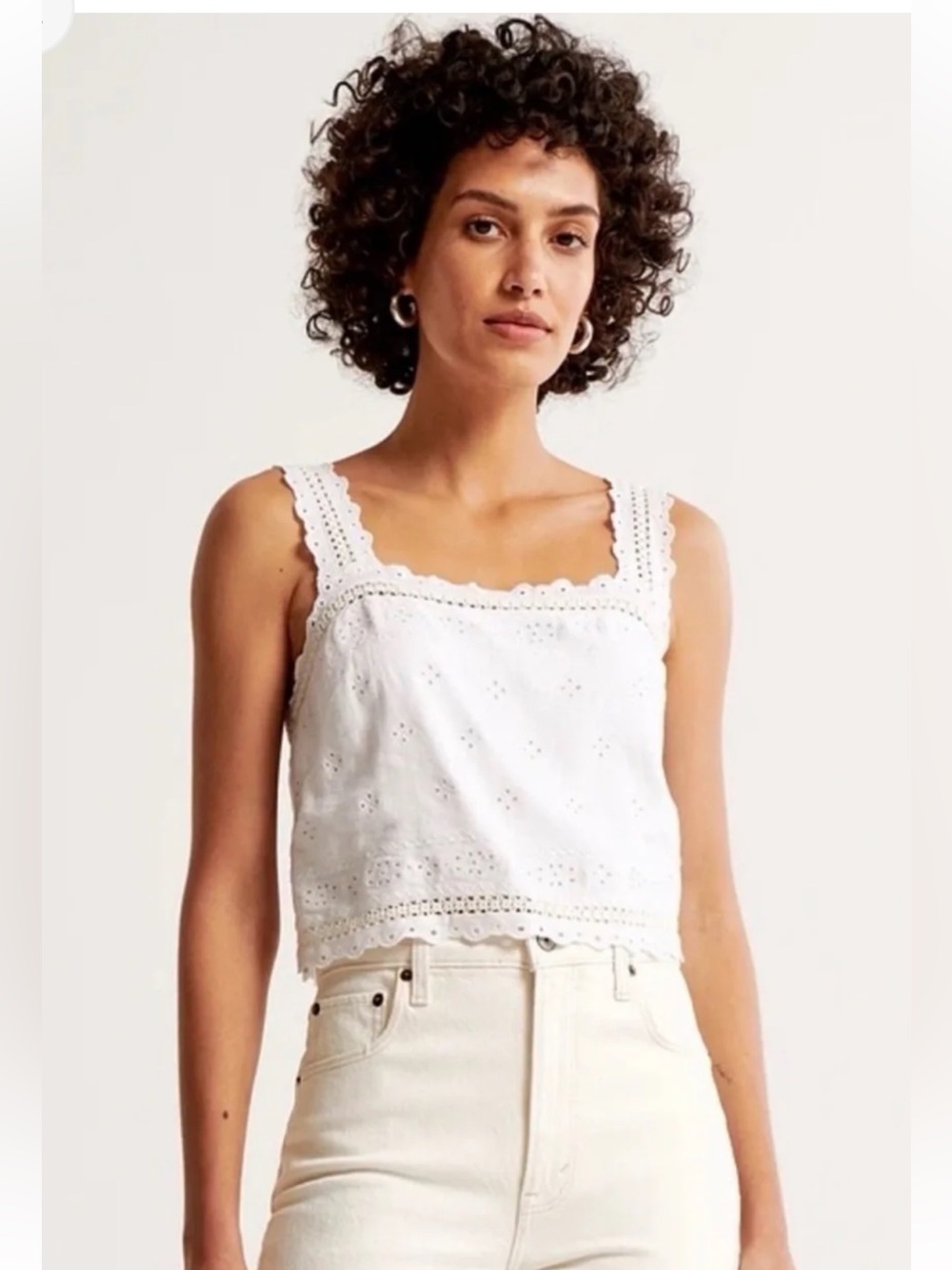 NWT ABERCROMBIE & FITCH White Eyelet Square-Neck Tank | Size Small